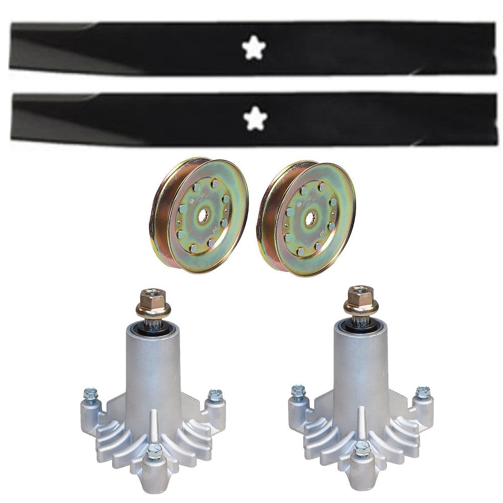 130794 2 Spindle Assemblies with Pulleys and Blades Fits Husqvarna