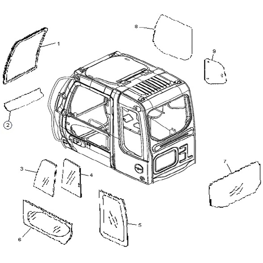 Cab Glass - Front Lower Fits John Deere 200CLC 230CLC 160C LC 120C fits Hitachi