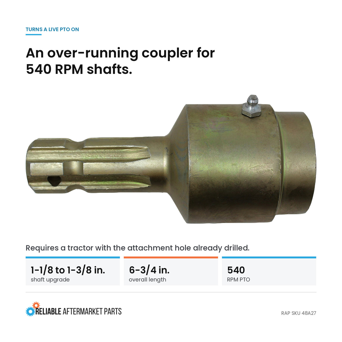 Over-Running Coupler Fits Ford Tractor 2N 8N 9N Jubilee 1 1/8"-1 3/8" 6 Spline