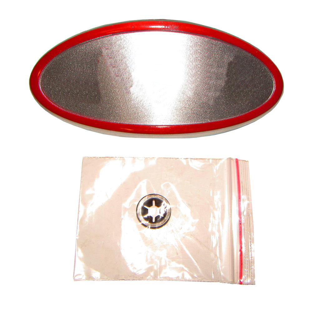 8N16600A Front Hood Grille Emblem Red Letters Silver Background Fits Ford 8N