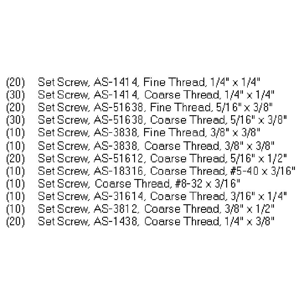 B1SB10 Set Screw Assortment (200 pieces)
