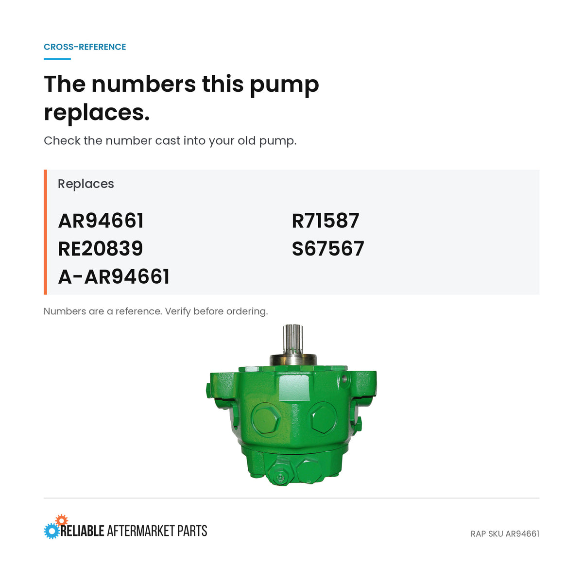 WN-AR94661 Pump, Hydraulic, Assembly Fits John Deere 4000 4020 4040 4230 4240 4320 4430 4440 4520 4620 4630 4640 4555 4560 4650 4755 4760 4850 4955 4960 4830 8440 8450 8630