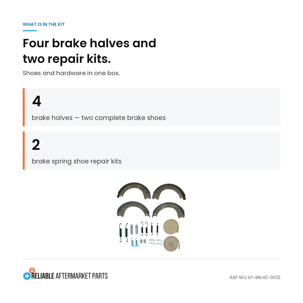 8N2200B Brake Shoe Set of 4 with Hardware Kits Fits Ford 8N NAA Jubilee 8NAA2250