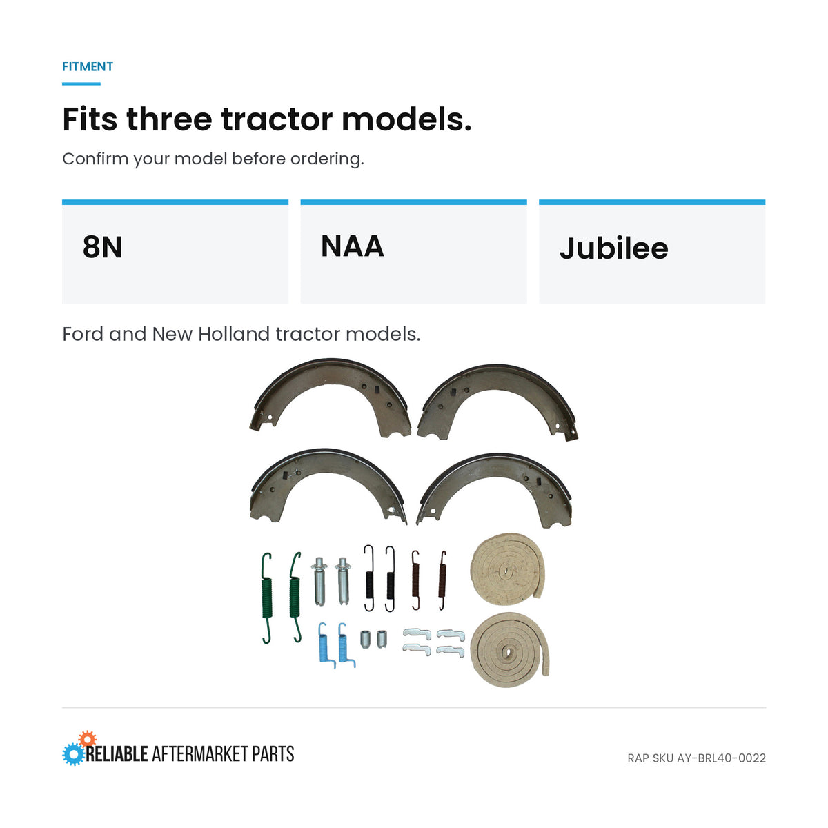 8N2200B Brake Shoe Set of 4 with Hardware Kits Fits Ford 8N NAA Jubilee 8NAA2250
