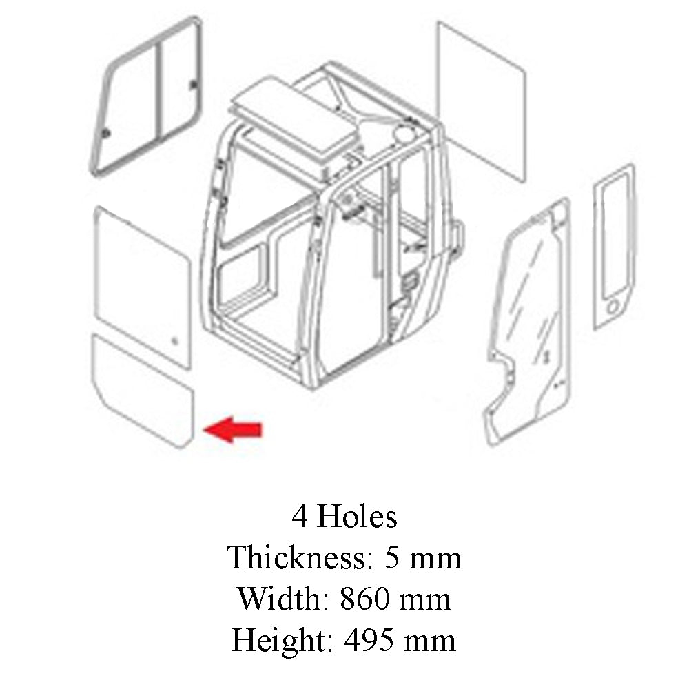 0378601610 Front Lower Window Cab Glass fits Takeuchi Models: TB175W TB180FR