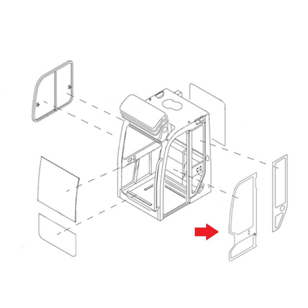 0568639430 Full Door Glass fits Takeuchi Compact Excavator Models TB125 TB135