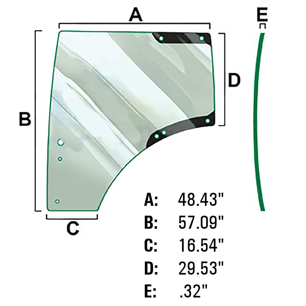 L212967 Left Hand Door Glass LH Fits John Deere 6105R 6115R 6125R 6140R 6150R