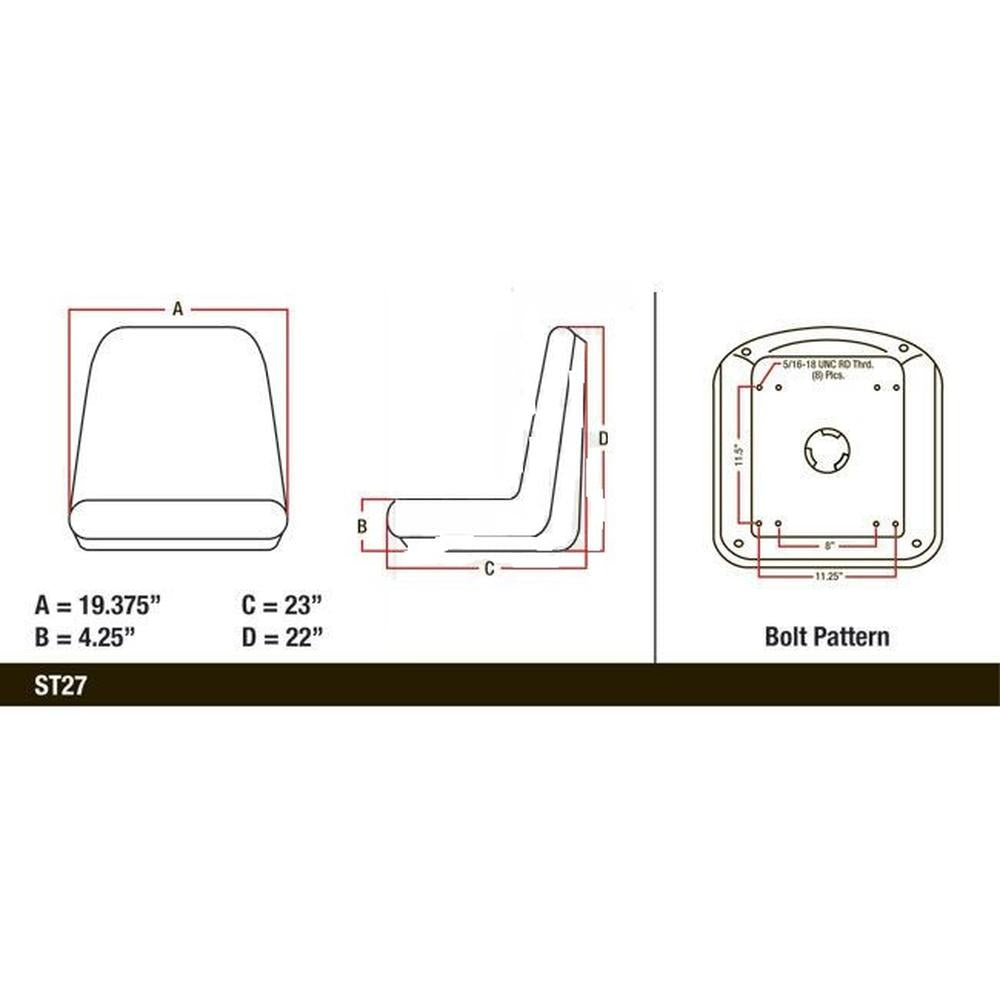 High Back Black Seat Fits Bobcat A220 A300 S185 S220 S250 S300 S330 T180 T1