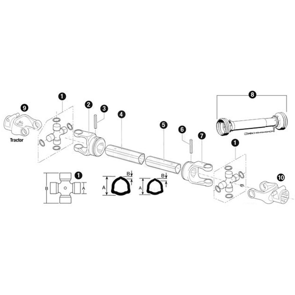 ACS44111 Metric PTO Shaft for 5or 6ft Cutters Size 4 PTO 48 In Long Closed Shaft