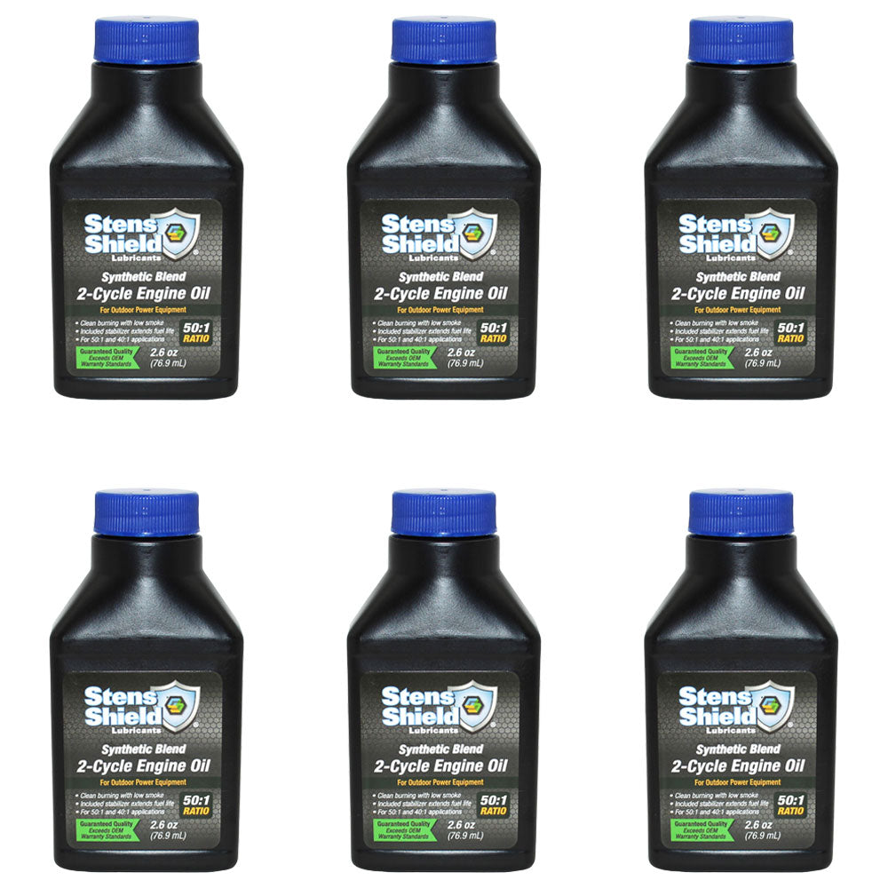 6 Fits Stens Synthetic Blend 2 Cycle Engine Oil 2.6oz Makes 50:1 Ratio Low Smoke