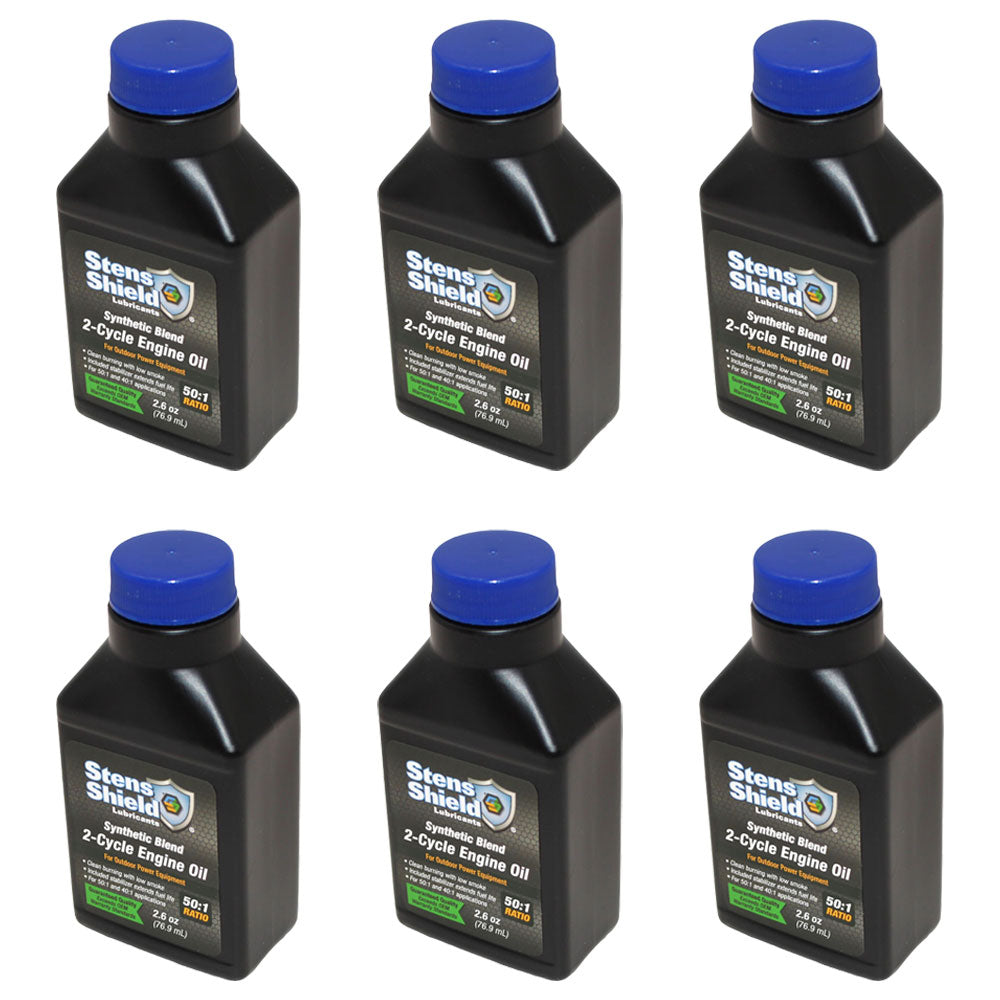 6 Fits Stens Synthetic Blend 2 Cycle Engine Oil 2.6oz Makes 50:1 Ratio Low Smoke