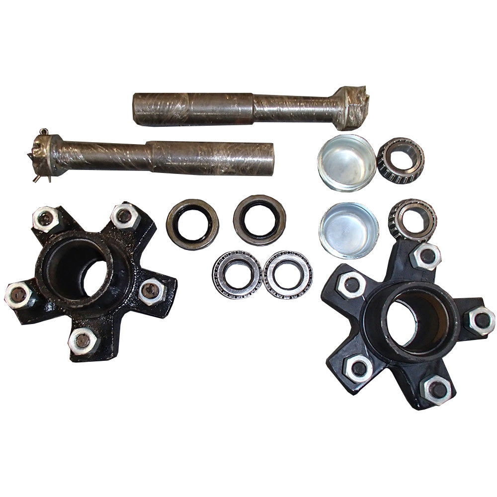 (2) Trailer Axle Kits 2,000 lbs 5 on 4.5" Bolt Pattern Idler Hubs Round Spindles