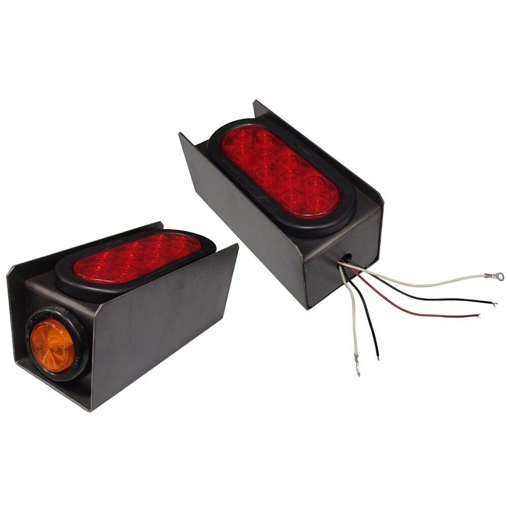 (1) 2" Amber Round & 6" Red Oval Tail Light Steel Box Set