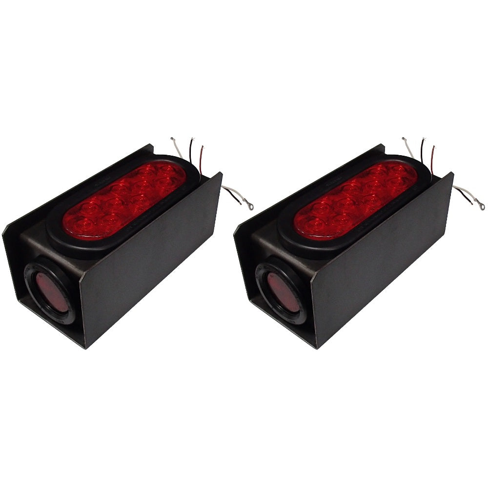 Two (2) 2" Red Round & 6" Red Oval Tail Light Steel Box Set