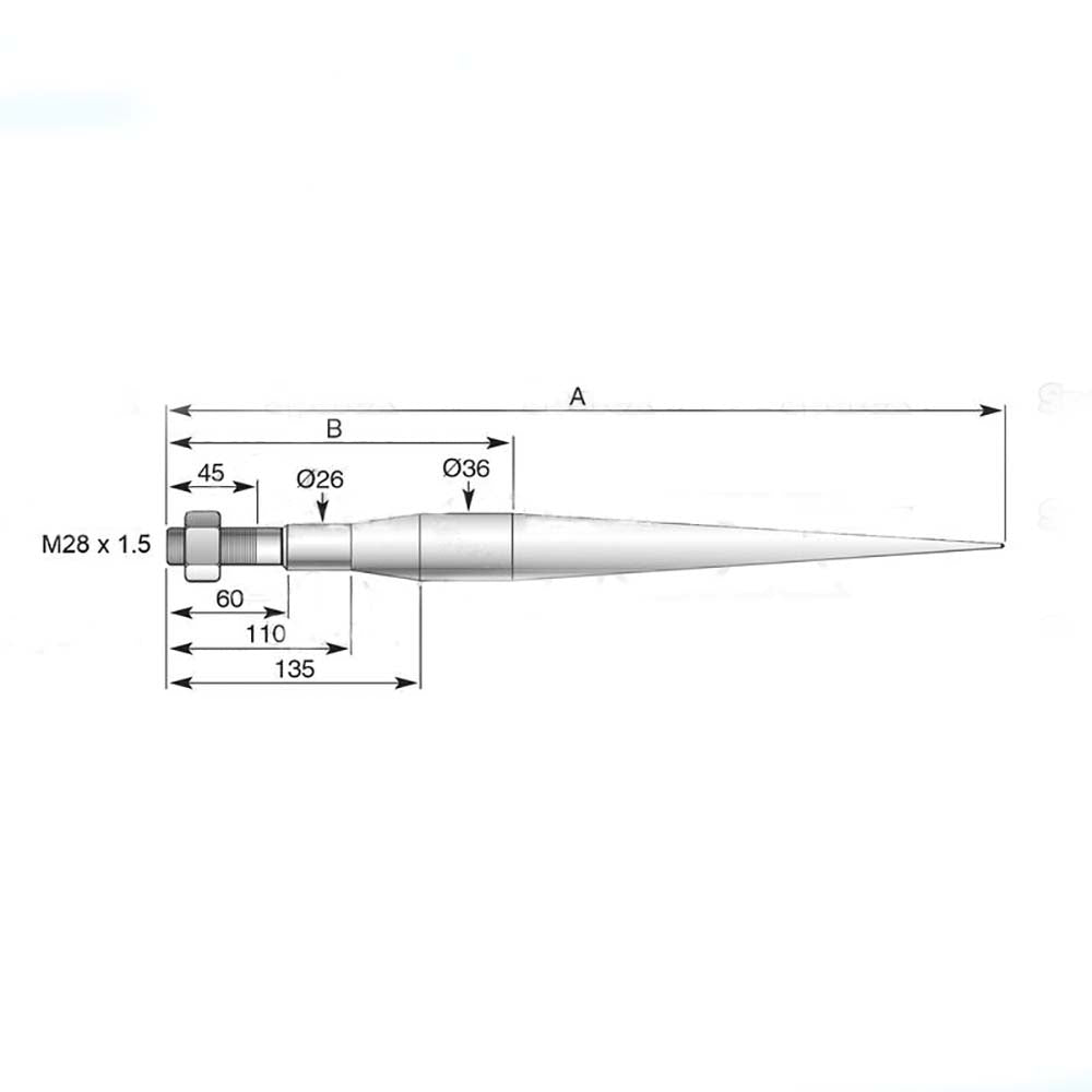 S.77035 Bale Spear - Straight. To fit as: KK241166 Fits Kverneland