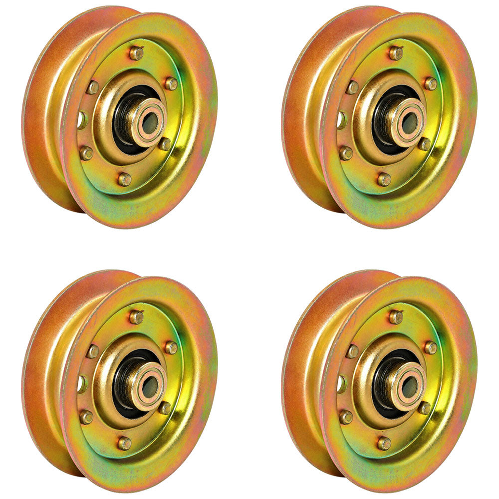 Qty 4: Flat Idler Pulleys  Fits John Deere Replaces AM103287