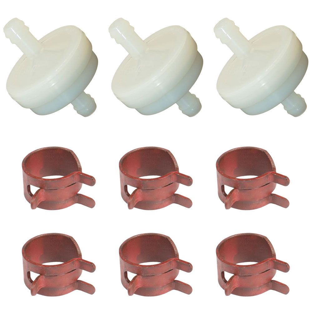 3 Fuel Filters and 6 Hose Clamps Fits Cub Cadet Replaces 394358