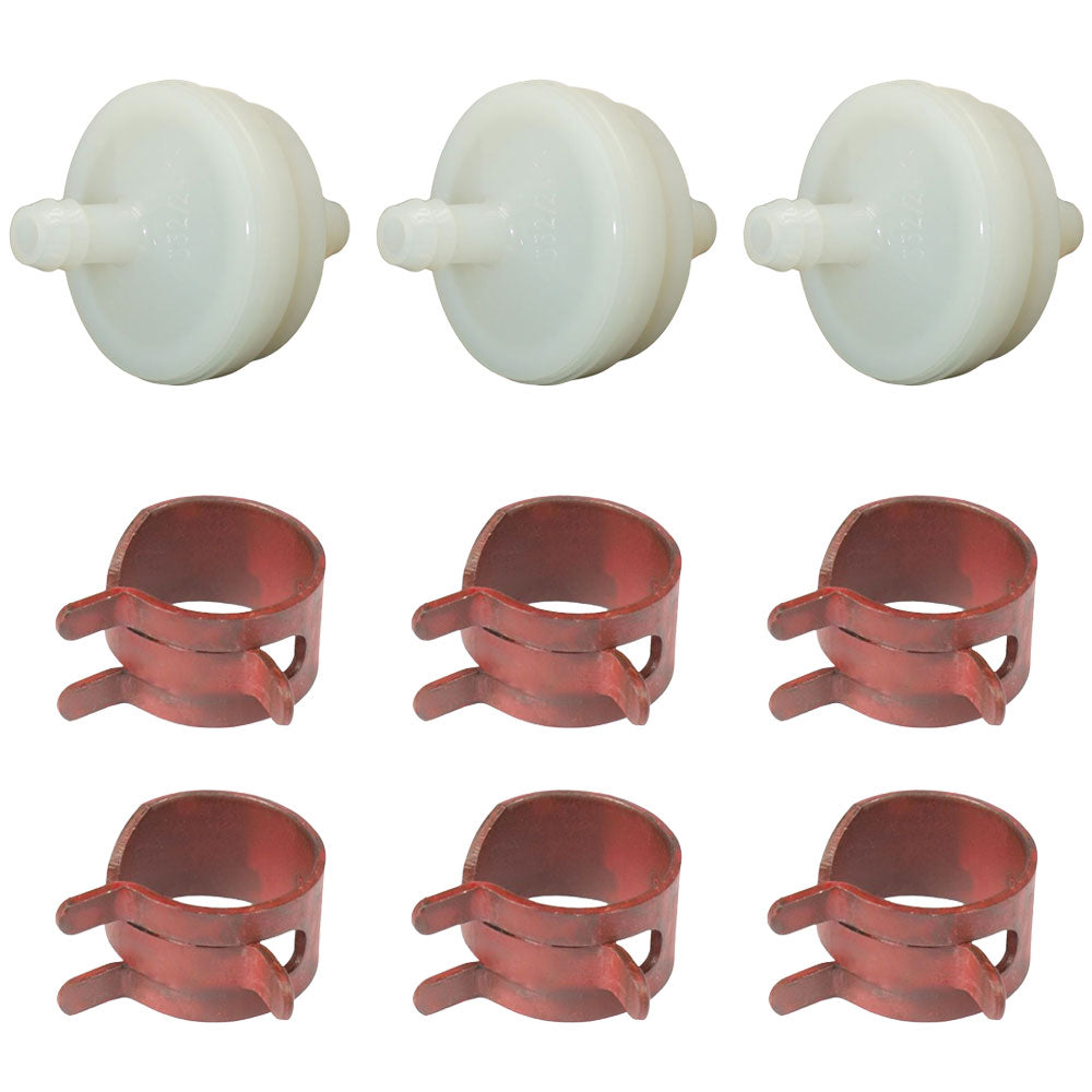 3 Fuel Filters and 6 Hose Clamps Fits Snapper Replaces 394358