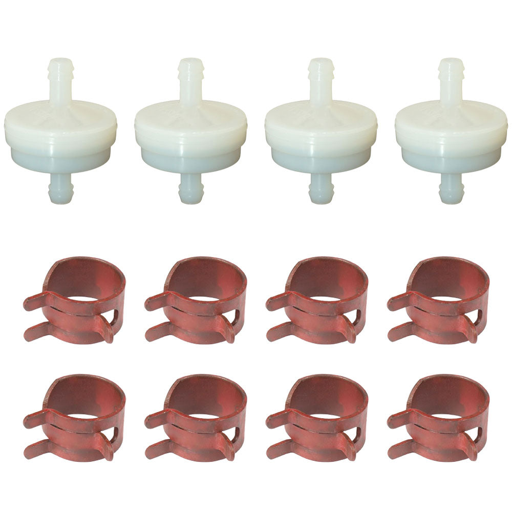 4 Fuel Filters and 8 Hose Clamps Fits Murray Replaces 394358