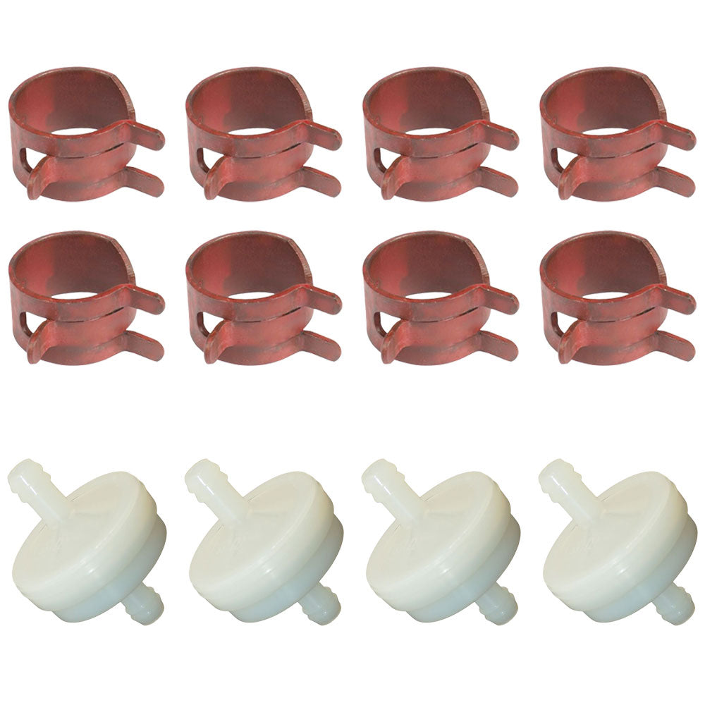 4 Fuel Filters and 8 Hose Clamps Fits Craftsman Replaces 394358