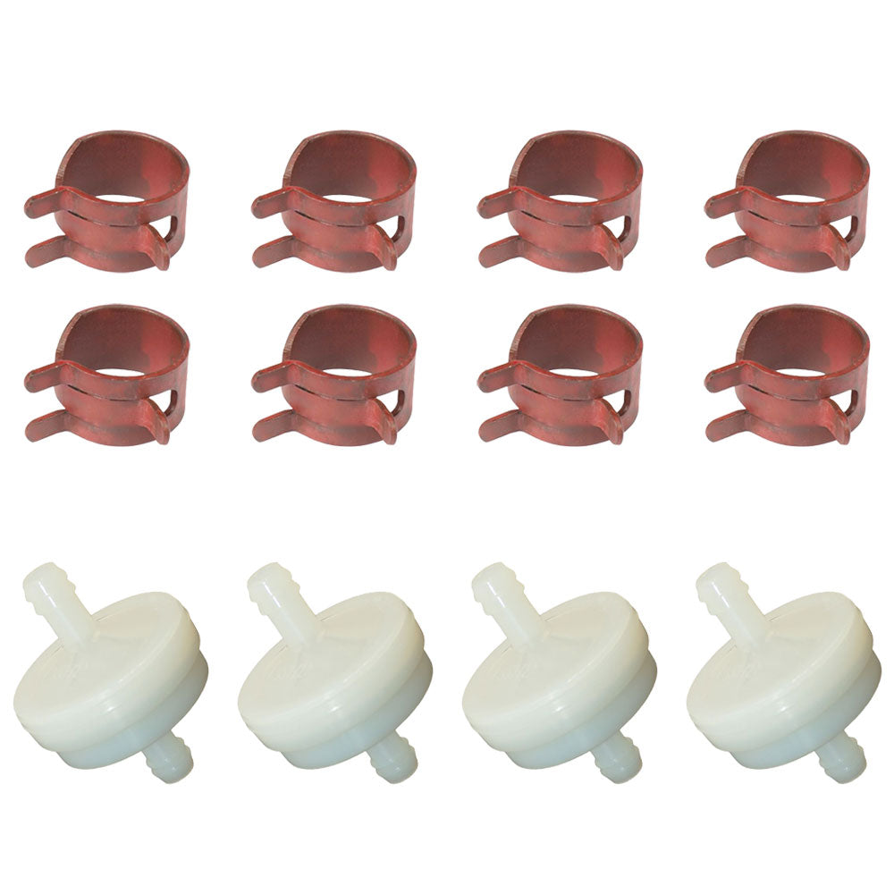 4 Fuel Filters and 8 Hose Clamps Fits Lawn Mowers Walk-Behinds Zero-Turns
