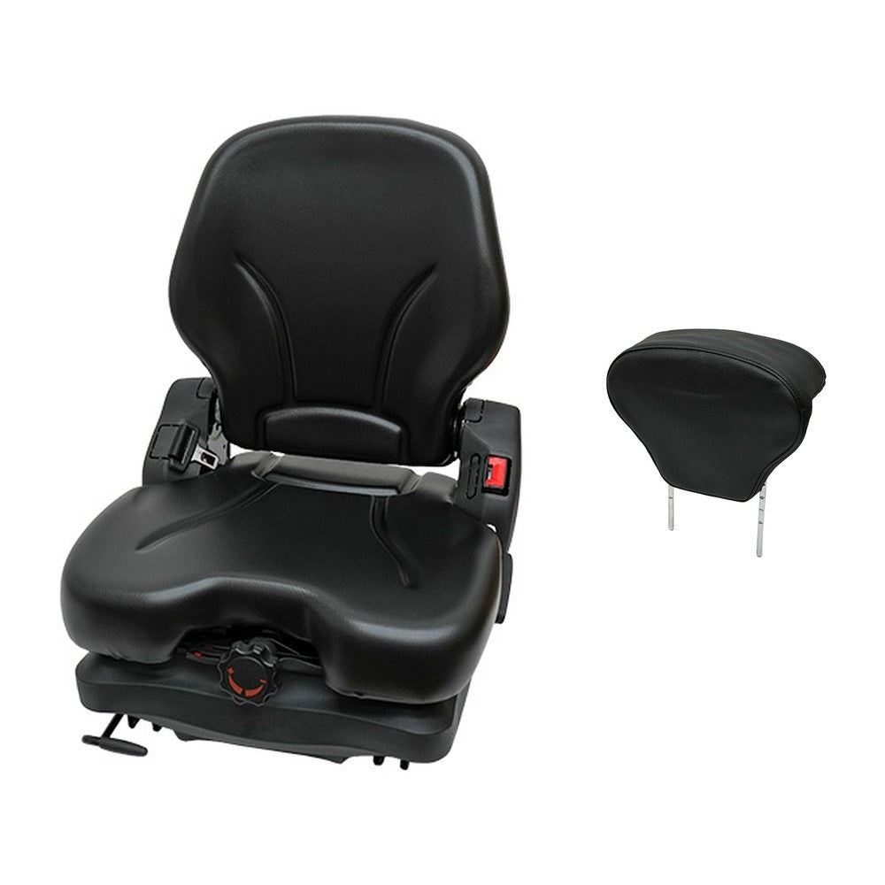 Heavy Duty Low-Profile Suspension Black Vinyl Seat with Matching Upper Backrest