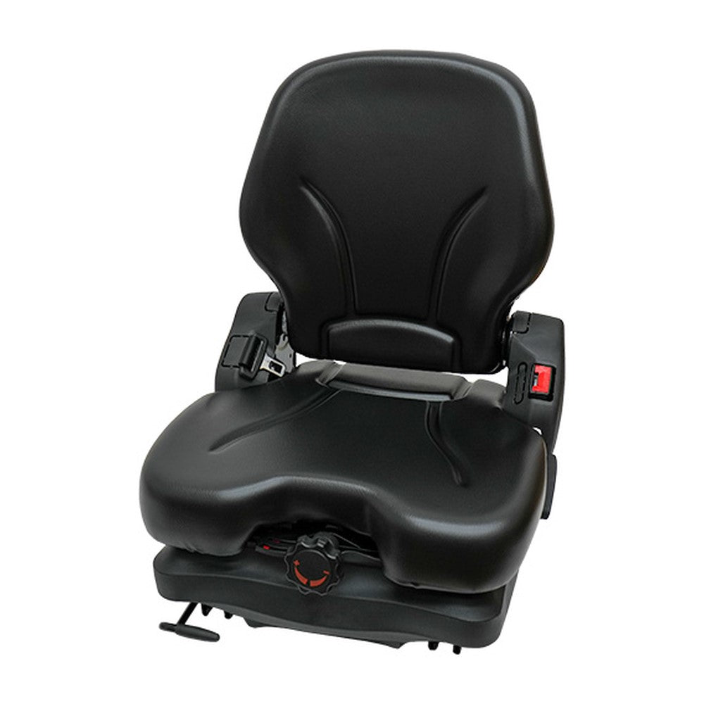 Heavy Duty Low-Profile Suspension Black Vinyl Seat with Matching Upper Backrest