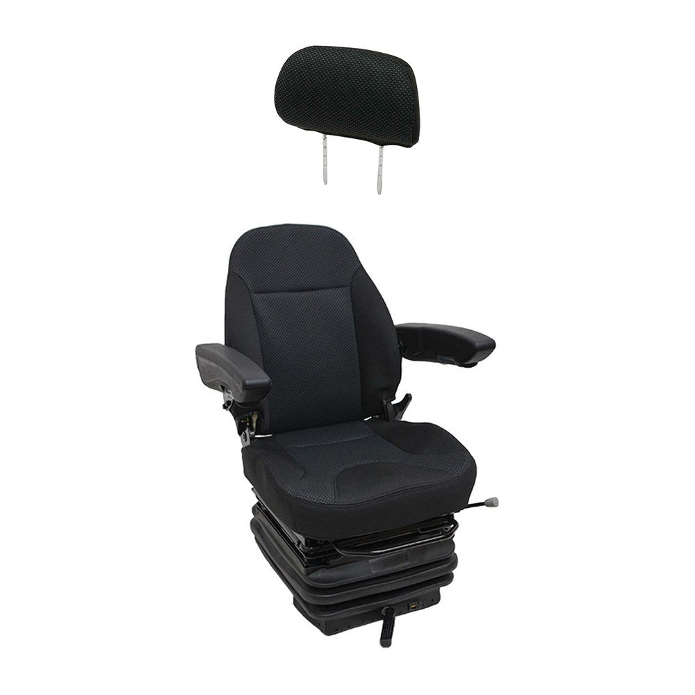 HD Black Fabric Mechanical Suspension Seat with Headrest for Backhoe Loaders