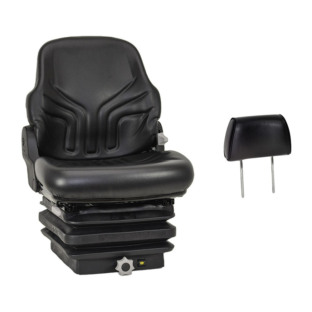 Premium Heavy-Duty Black Vinyl Mechanical Suspension Seat with Matching Headrest