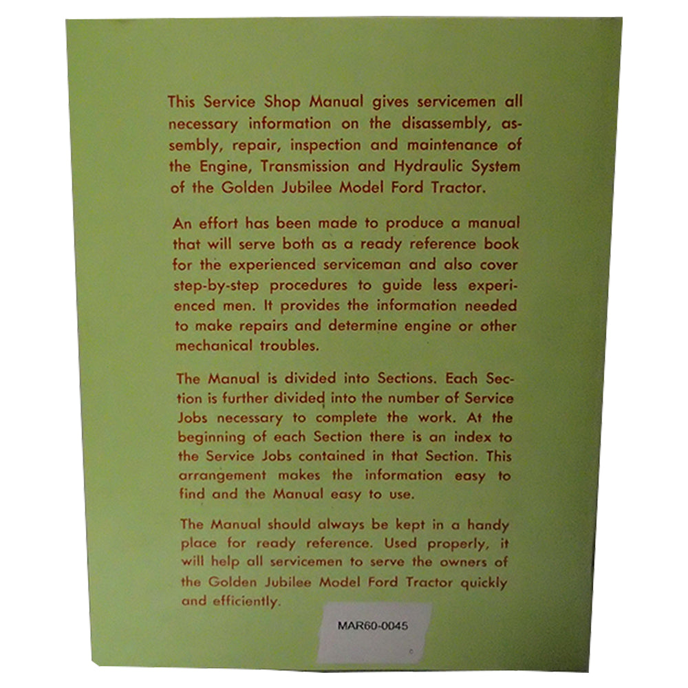 Shop Service Repair Guide Manual For 1953-1955 Fits Ford Tractor NAA Golden Jubi