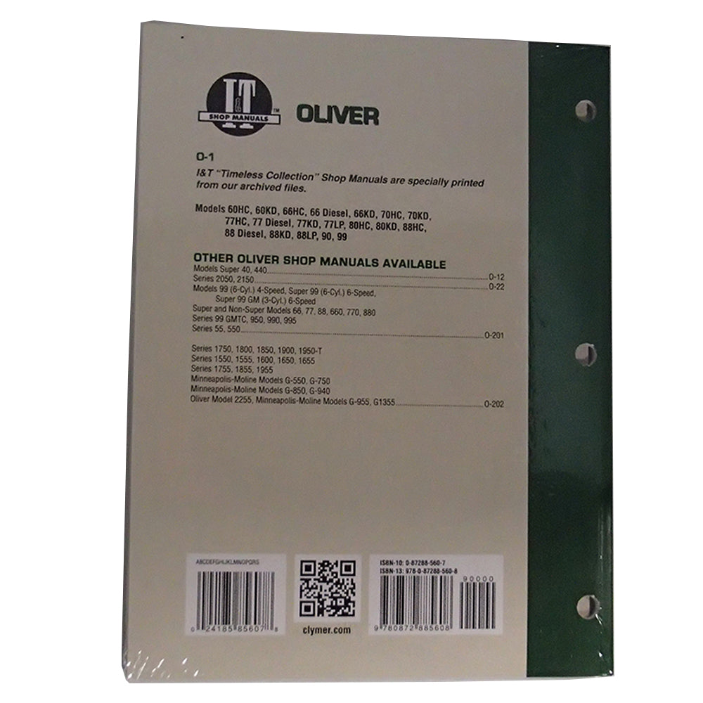 O-1 Oliver Tractor Shop Manual 60 60HC 60KD 70 70HC 70KD 80 80HC 80KD 90 99