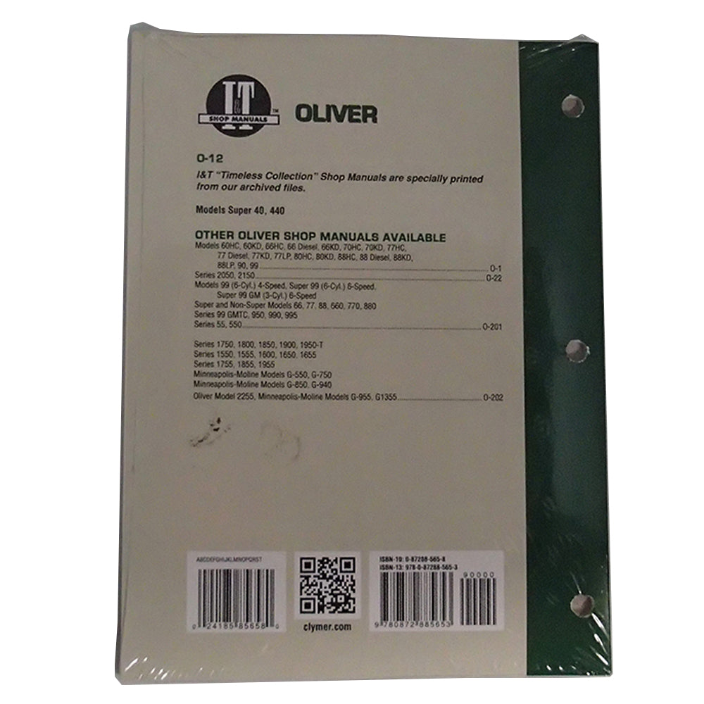 Service shop Manual I&T O-12 for Oliver Tractor 440 Super 44 84 Pages O-12