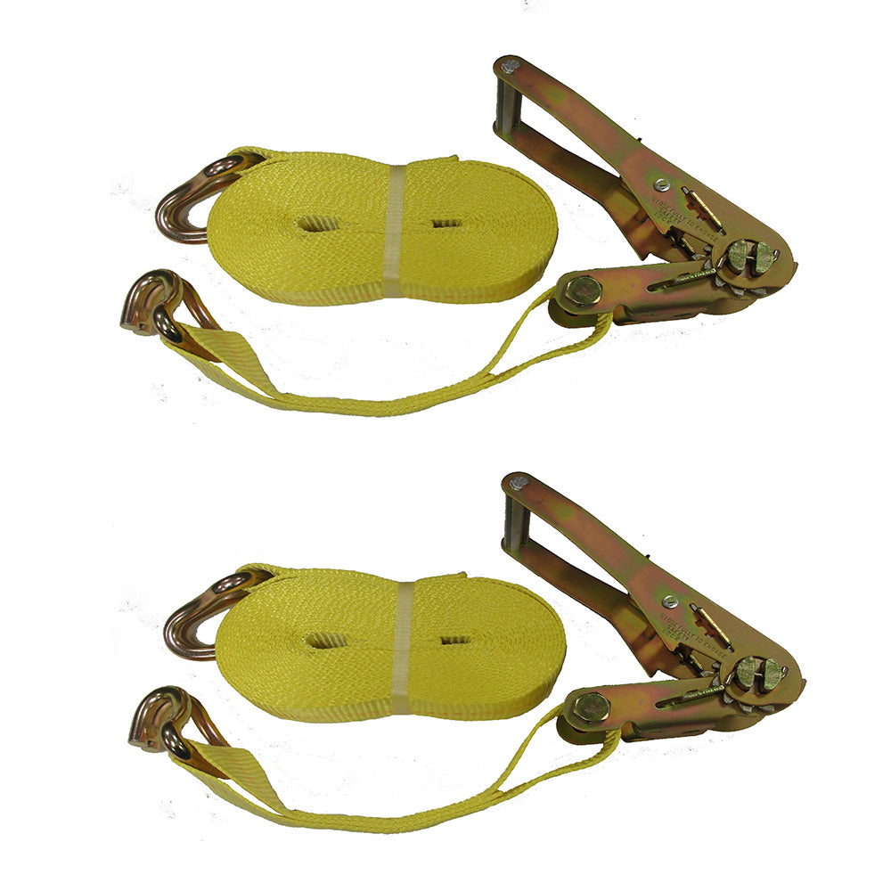 Two 10,000lb 27ft Winch Straps Cargo Haulers ATV Carriers Yellow 2" Wide
