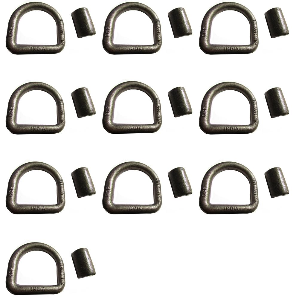 (10) 5/8" Weld On D-Rings Flatbed Truck Trailer Rope Straps Tie-Down Chain Ring