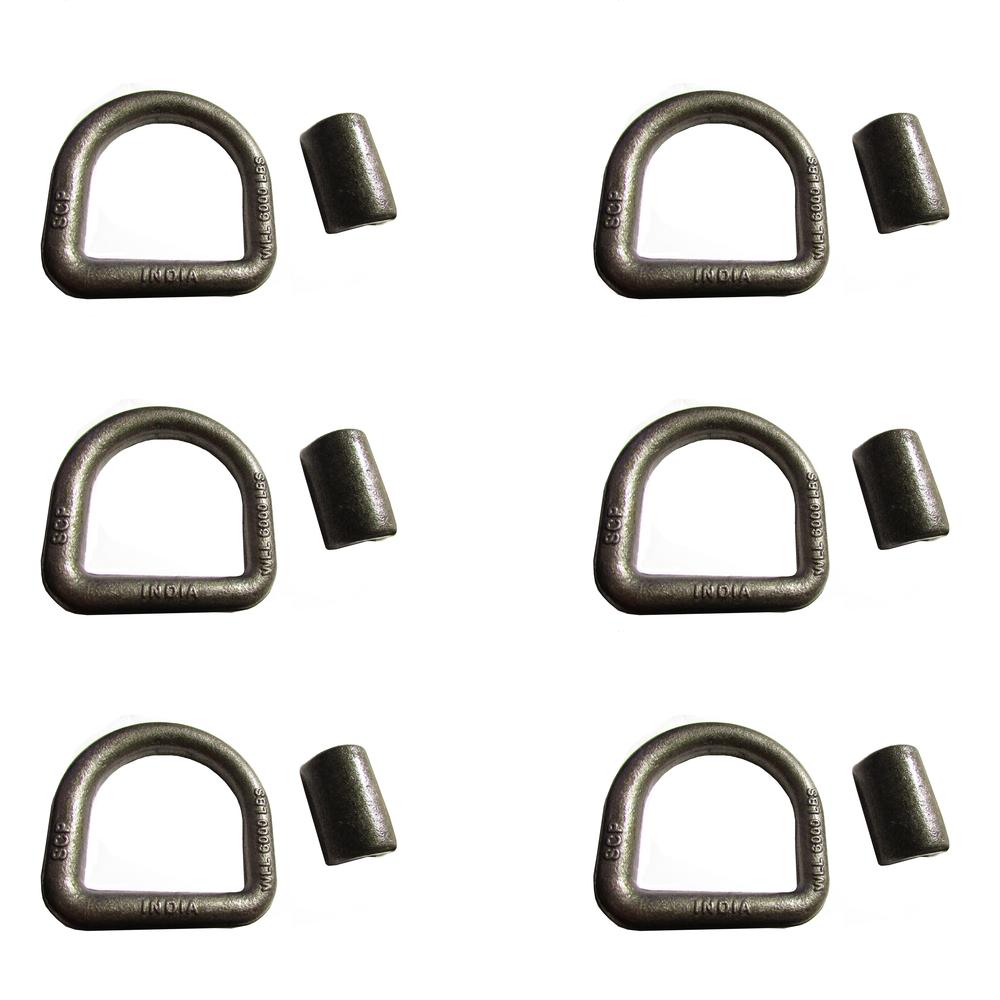 5/8" Weld On D-Ring Flatbed Truck/Trailer Towing Cable Chain Anchor - Set/6
