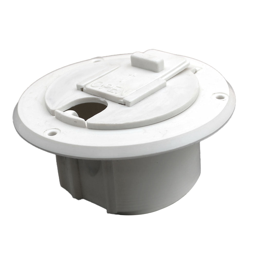RV Camper Trailer Small Flip Up Power Cord / Cable Hatch / Cover - White