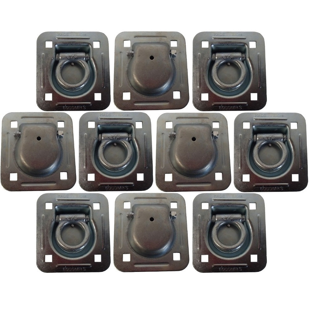10 pk Flush Mount Recessed Ring Trailer Cargo Tie Down Control D-Rings 6000 lbs.