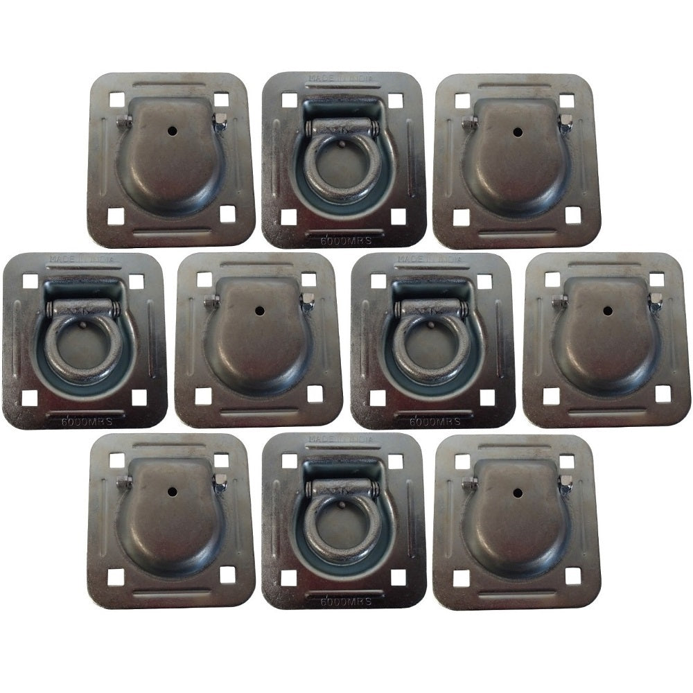 10 pk Flush Mount Recessed Ring Trailer Cargo Tie Down Control D-Rings 6000 lbs.