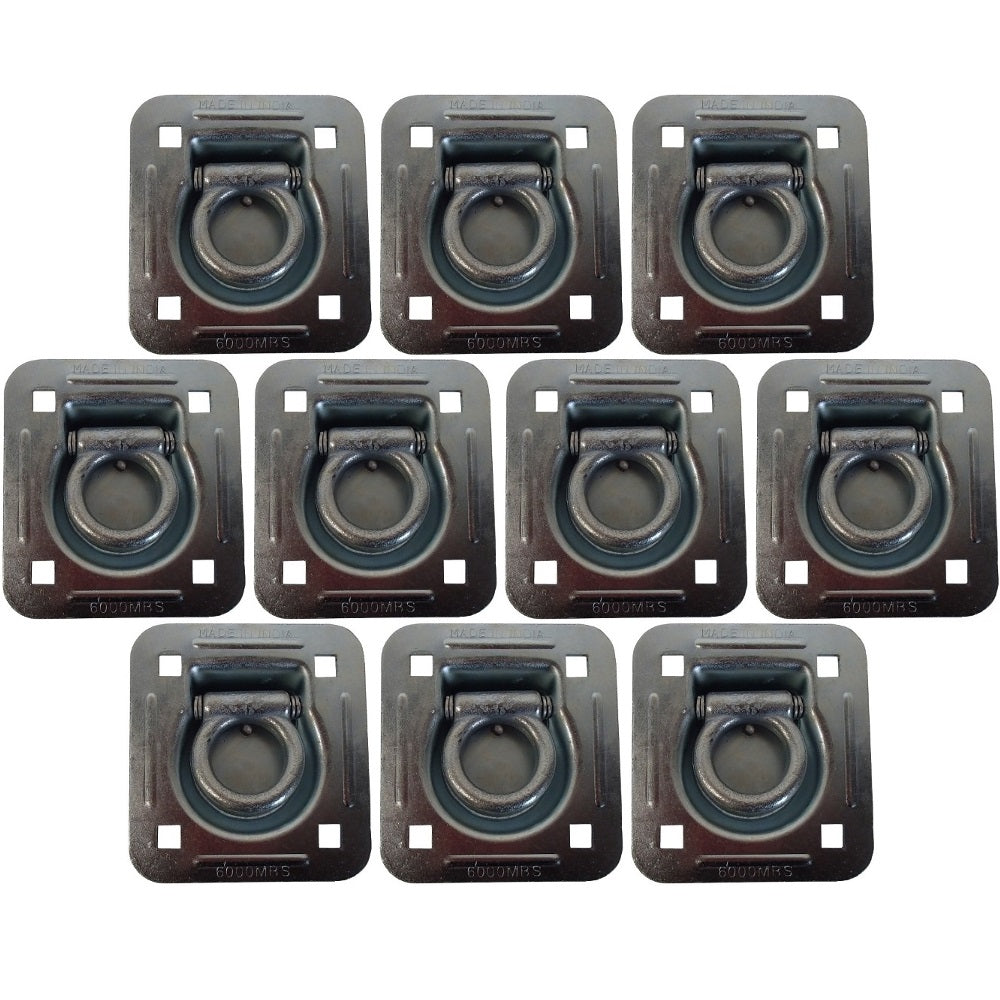 10 pk Flush Mount Recessed Ring Trailer Cargo Tie Down Control D-Rings 6000 lbs.