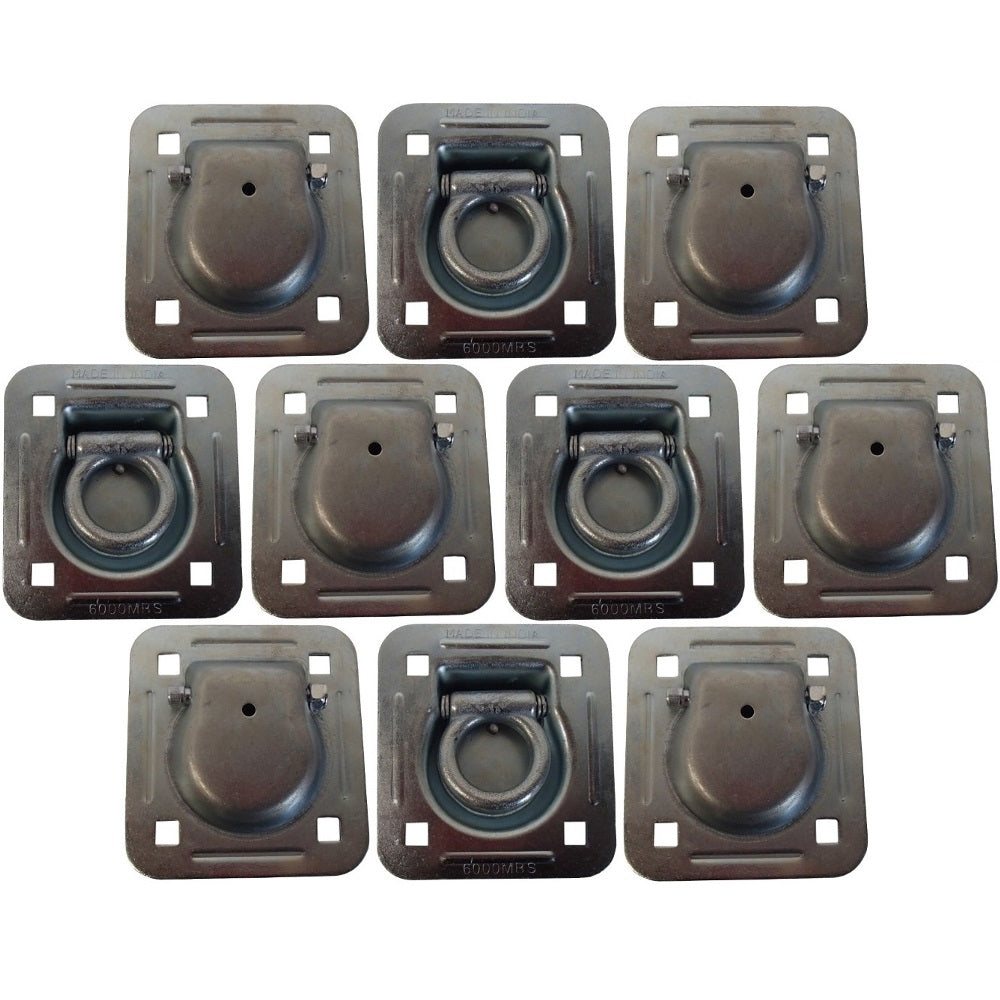 10 pk Flush Mount Recessed Ring Trailer Cargo Tie Down Control D-Rings 6000 lbs.
