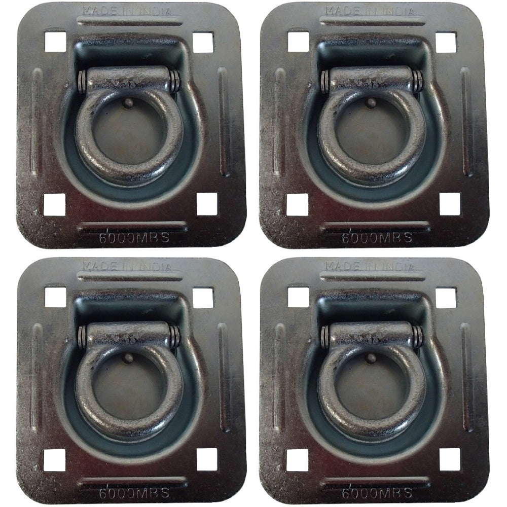 4 Pack Chain Rope Tie Down Trailer 4-Bolt Steel Recessed D-Ring 6000# MBS Rated