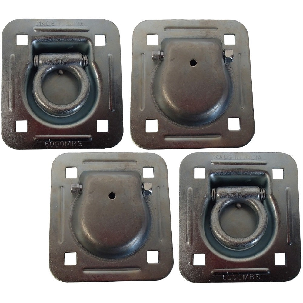 4 Pack Chain Rope Tie Down Trailer 4-Bolt Steel Recessed D-Ring 6000# MBS Rated