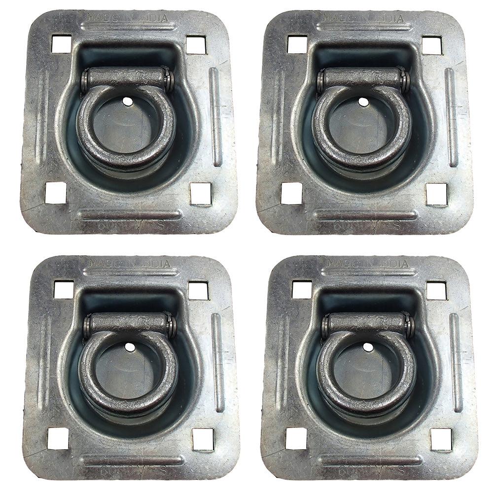 4 Pack Chain Rope Tie Down Trailer 4-Bolt Steel Recessed D-Ring 6000# MBS Rated