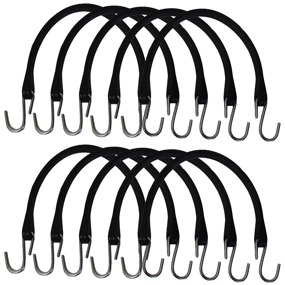 10 Pack Heavy Duty 15" 100% Natural Rubber Bungee Straps Tie-Down Cords