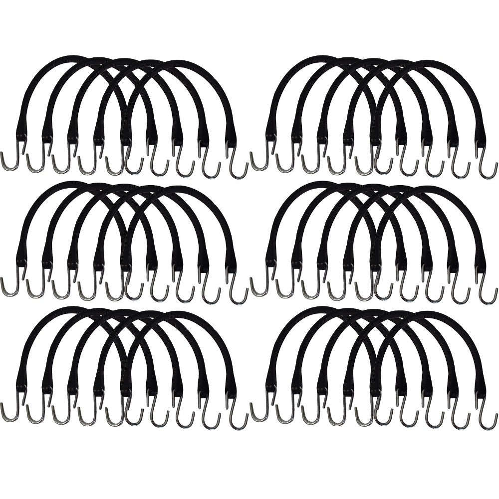 30 Pack Heavy Duty 15" 100% Natural Rubber Bungee Straps Tie-Down Cords