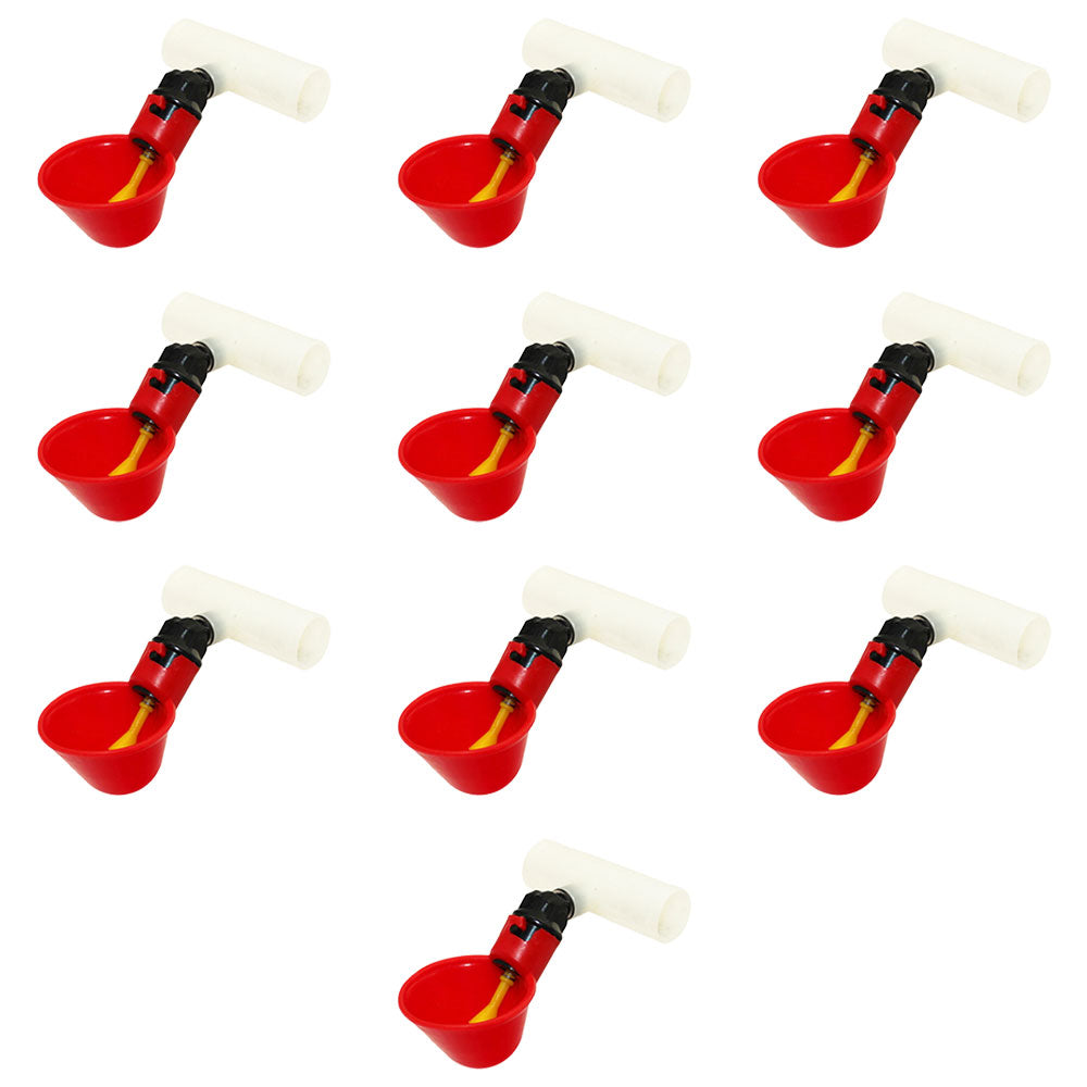 Ten (10) Automatic Watering Drinker Cups and Clear Tee Fittings Chicken Poultry
