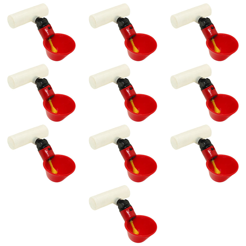 Ten (10) Automatic Watering Drinker Cups and Clear Tee Fittings Chicken Poultry