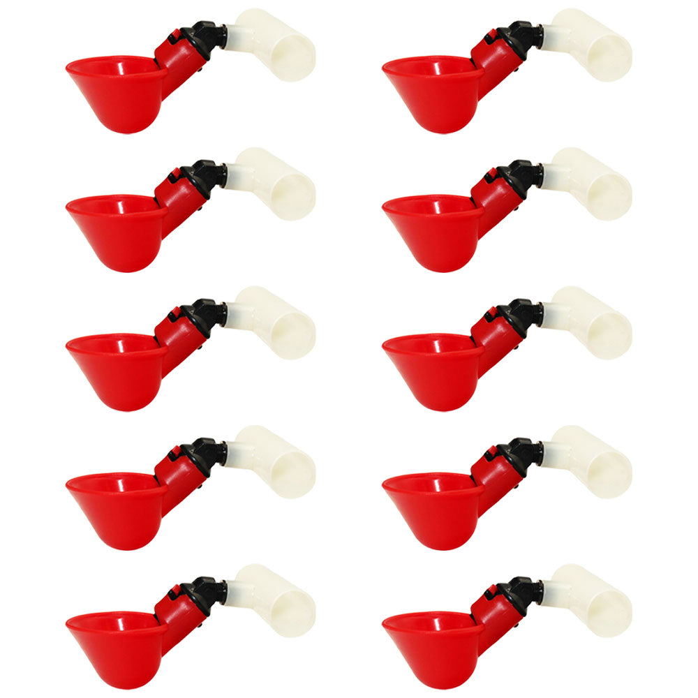 Ten (10) Automatic Watering Drinker Cups and Clear Tee Fittings Chicken Poultry