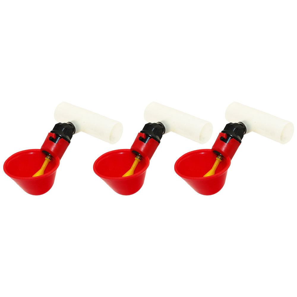 Three (3) Automatic Waterer Drinker Cups and Clear Fitting Chicken Water Poultry