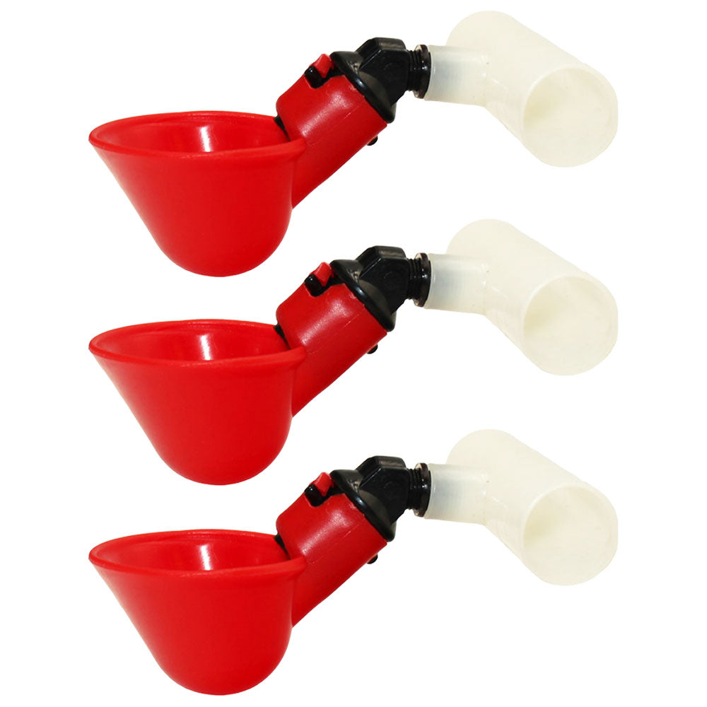 (3) AUTOMATIC WATERER DRINKER CUPS & 1/2" CLEAR FITTING CHICKEN WATER POULTRY